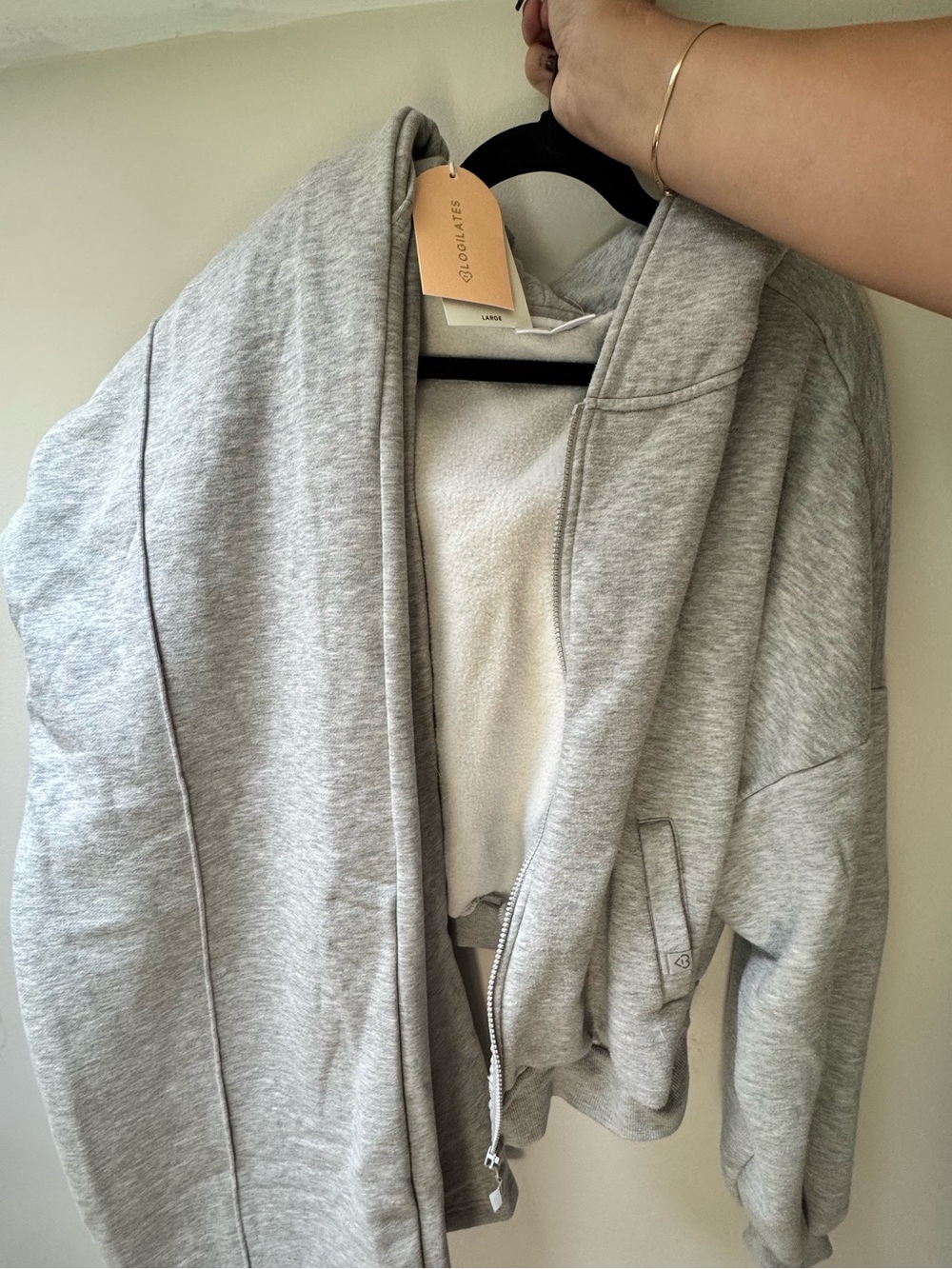 Light Gray Hooded Bomber Jacket with Zip - Women